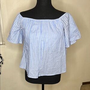Express Blue Striped Off-Shoulder Top Size S